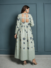 Pastel Green Block Print Cotton Linen Dress